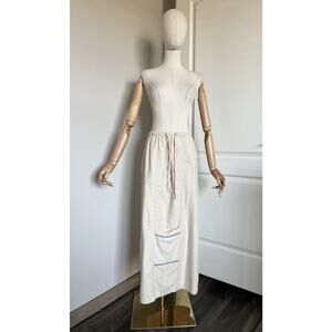 Elsewhere Sz Small Cream Linen Cotton Blend Maxi Skirt Artsy lagenlook Boho